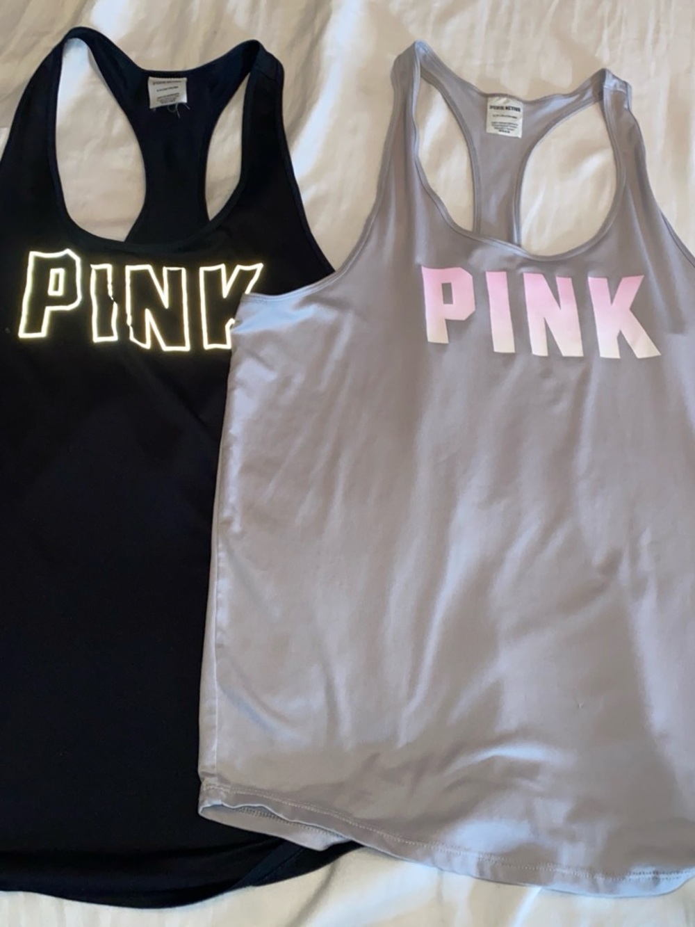 PINK Victoria's Secret Black & Light Gray Racerback Tank Tops